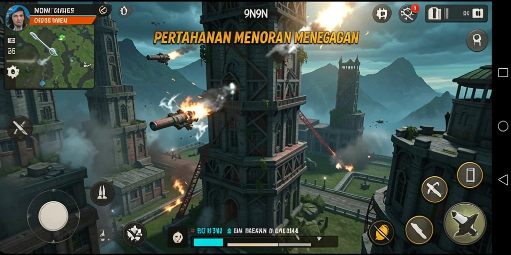 Screenshot utama menampilkan strategi Tower Defense dalam permainan.