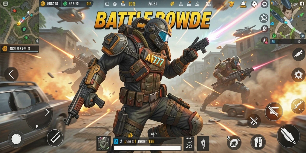 Tangkapan layar gameplay AN777 yang menampilkan pertarungan seru di medan tempur.