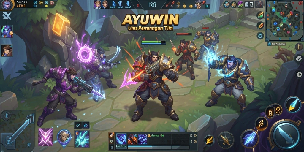 Tampilan gameplay seru dalam AYUWIN MOBA.