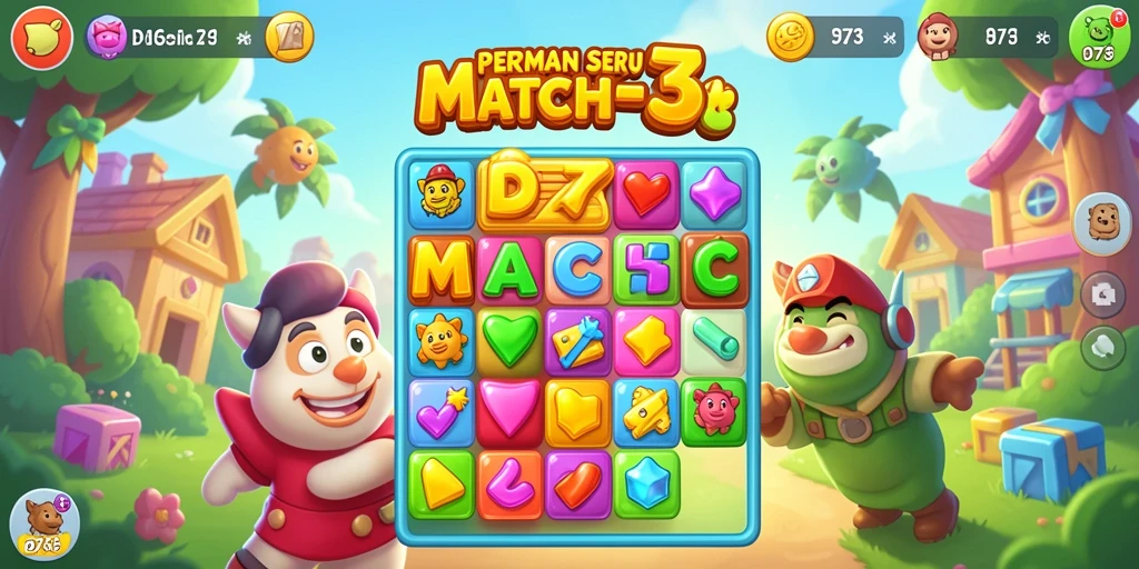 Tampilan seru gameplay D73 dengan grafis colorful dan efek menarik.