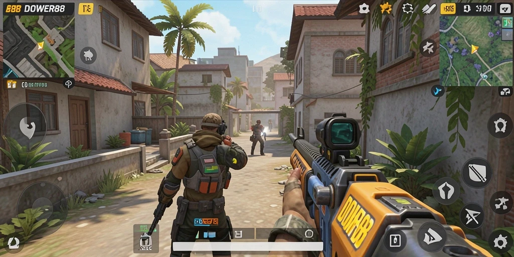 Screenshot DOWER88 menampilkan aksi seru dalam gameplay TPS.