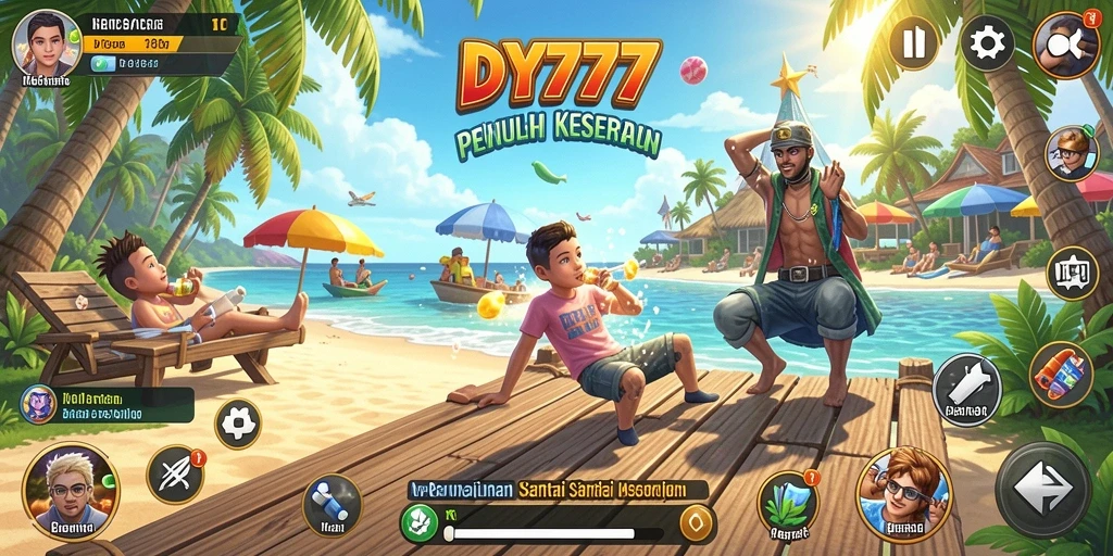 Tampilan utama gameplay DY777 dengan karakter dan sumber daya.