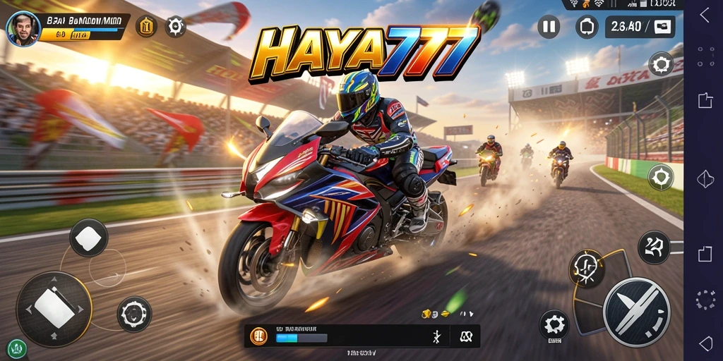 Screenshot gameplay menampilkan aksi balap motor yang mendebarkan.