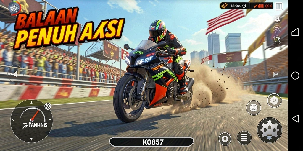 Tampilan atraktif dari gameplay balapan motor di KO857.