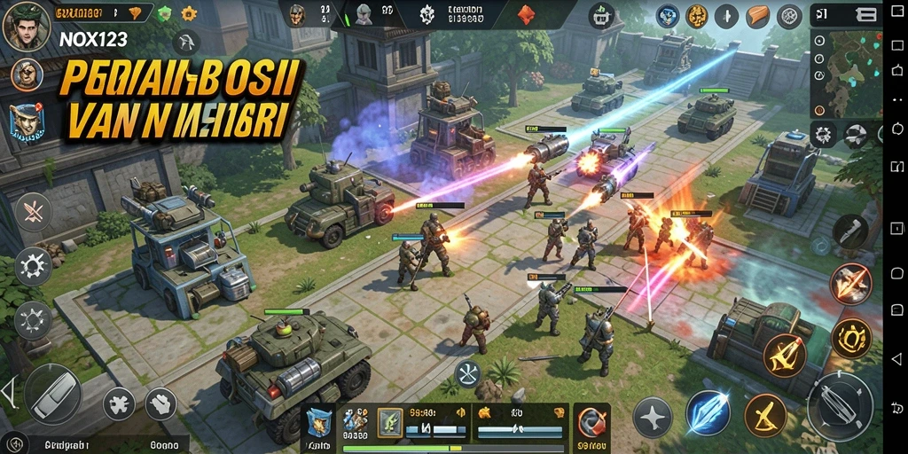 Tangkapan layar gameplay NOX123 yang menampilkan pertarungan strategi yang mendebarkan.