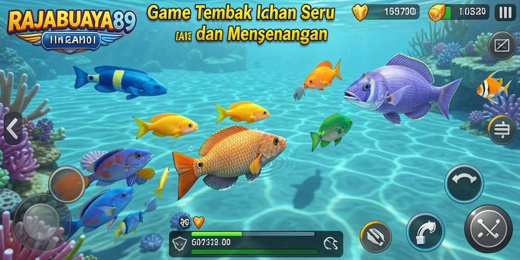 Tampilan gameplay seru menangkap ikan di lautan.