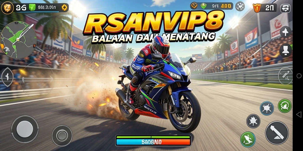 Gameplay seru RSNVIP8 dengan balapan motor yang mendebarkan.