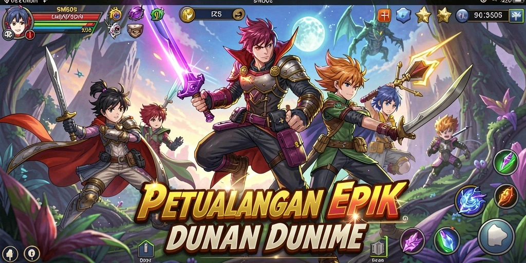 Screenshot gameplay menunjukkan pertempuran seru dalam dunia anime.