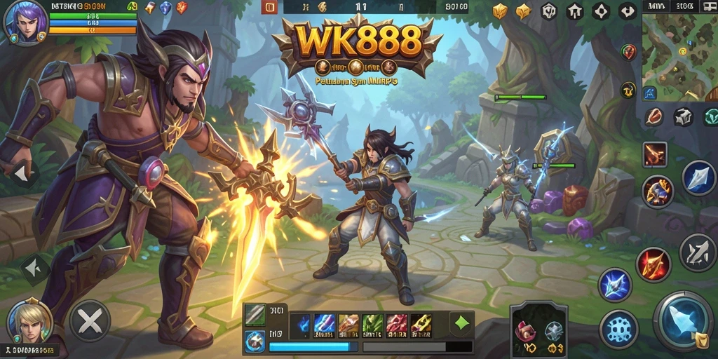 Screenshot utama <strong>WK888</strong> menampilkan heroik dalam pertempuran MMORPG.